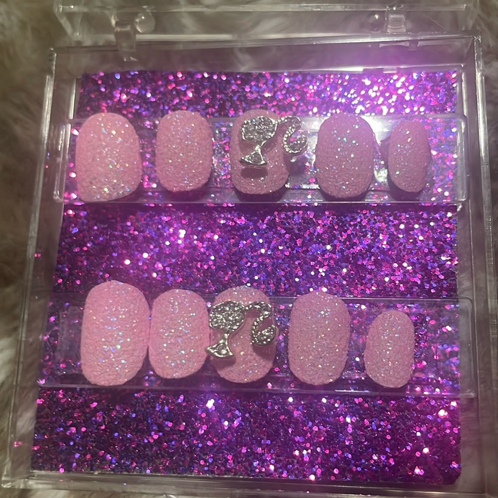 NEW- unused custom press on Barbie nails